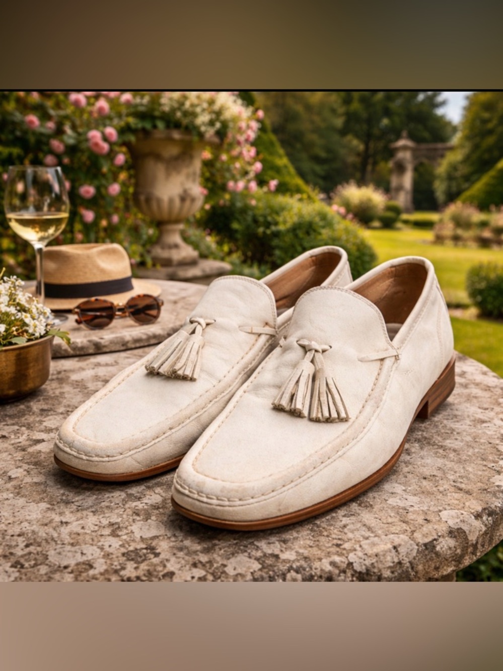 Bally size 9.5 cream mens leather shoes with tassels